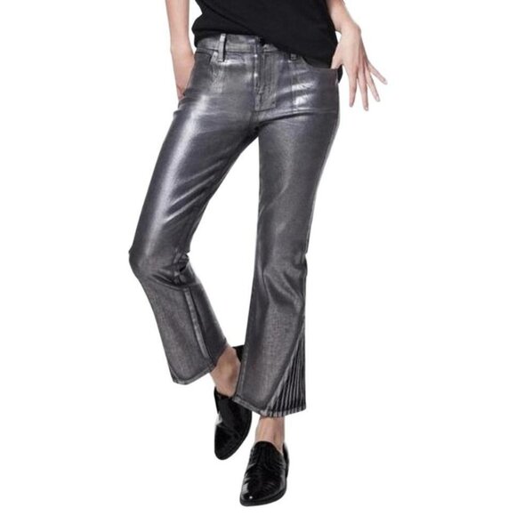 J Brand Selena Mid Rise Crop Jeans Foiled Chrome - Picture 1 of 10